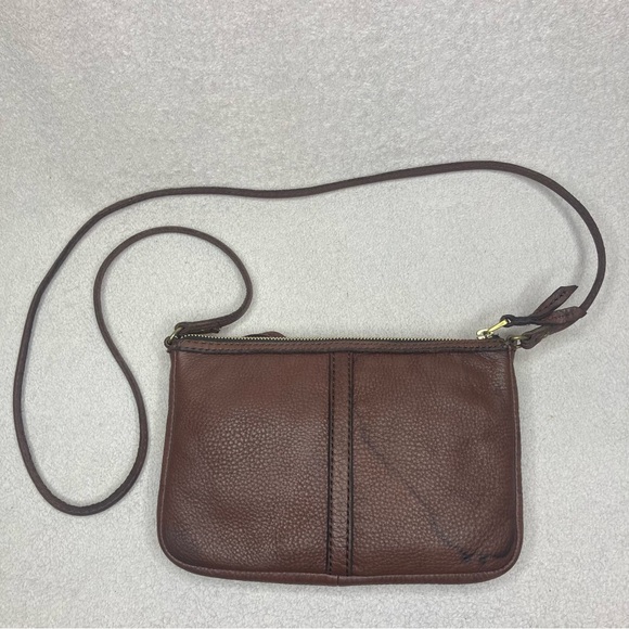 Fossil Erin Pebbled Leather Small Crossbody Bag Purse-Brown-3 Zip Pockets-Boho - Picture 2 of 9